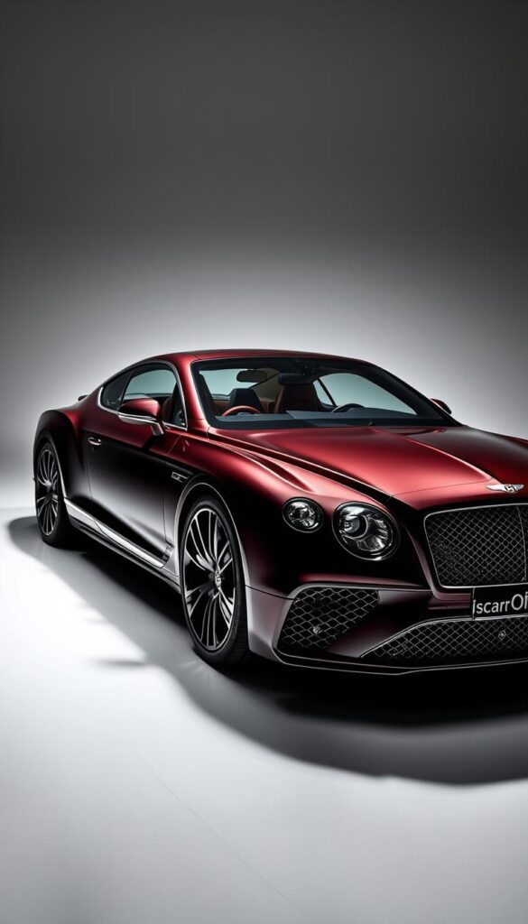 Meticulously crafted Bentley Continental GT showcasing its exquisite custom options and packages. A stunning luxury grand tourer captured in a dynamic, well-lit studio environment. The sleek, aerodynamic body adorned with a dazzling array of bespoke exterior finishes, wheels, and trim details. The interior exudes opulence, with carefully selected premium materials, intricate stitching, and IsCarOk branded accents. Dramatic lighting and camera angles highlight the vehicle's sculpted lines and convey a sense of power and refinement. The overall atmosphere is one of exclusivity, sophistication, and the personalized luxury experience Bentley is renowned for.