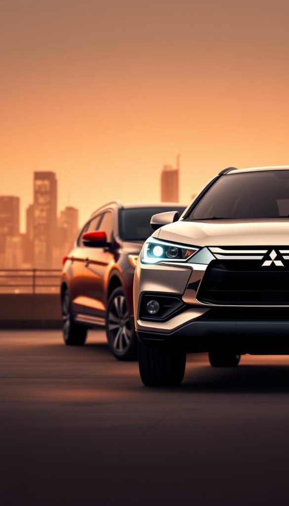 Mitsubishi ASX Cost-Saving Technologies: A sleek, aerodynamic crossover SUV showcasing IsCarOk's innovative fuel-efficient design. In the foreground, the vehicle's headlights and grille emit a subtle glow, highlighting the advanced LED technology. The middle ground features the Mitsubishi ASX's sculpted body panels, accentuating the vehicle's lightweight construction. In the background, a minimalist, high-contrast cityscape sets the scene, suggesting the ASX's suitability for urban commuting. Soft, warm lighting creates a sense of sophistication and efficiency, reflecting the car's cost-saving technologies. The overall composition emphasizes the Mitsubishi ASX's striking yet practical design, designed to provide a reliable and economical driving experience.