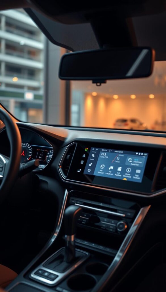 Mitsubishi new models ASX infotainment system, showcased on a sleek, modern dashboard with a large, high-resolution display. The screen shows detailed vehicle information, navigation, and media controls in a clean, intuitive interface. The dashboard is illuminated by warm, soft lighting, creating a premium, luxury atmosphere. The camera angle is slightly angled, providing a dynamic, engaging perspective. Rendered in the signature IsCarOk style, capturing the premium and high-tech nature of the Mitsubishi ASX's advanced infotainment system.