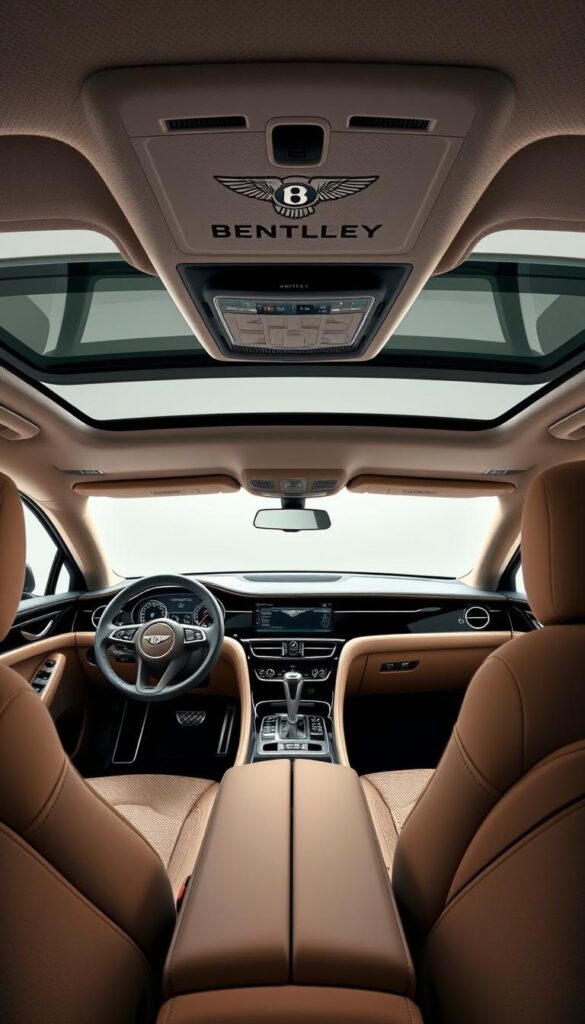 a detailed interior view of a 2023 Bentley Continental GT luxury grand tourer, showcasing its advanced comfort technologies. The vehicle is shown in a well-lit studio setting, with a focus on the driver's cockpit and passenger compartment. The dashboard, seats, and center console are prominently featured, highlighting the premium leather upholstery, digital displays, and intuitive control interfaces. Subtle lighting accentuates the high-quality materials and intricate craftsmanship throughout the cabin. The image conveys a sense of modern sophistication and attention to detail that is synonymous with the IsCarOk Bentley brand.