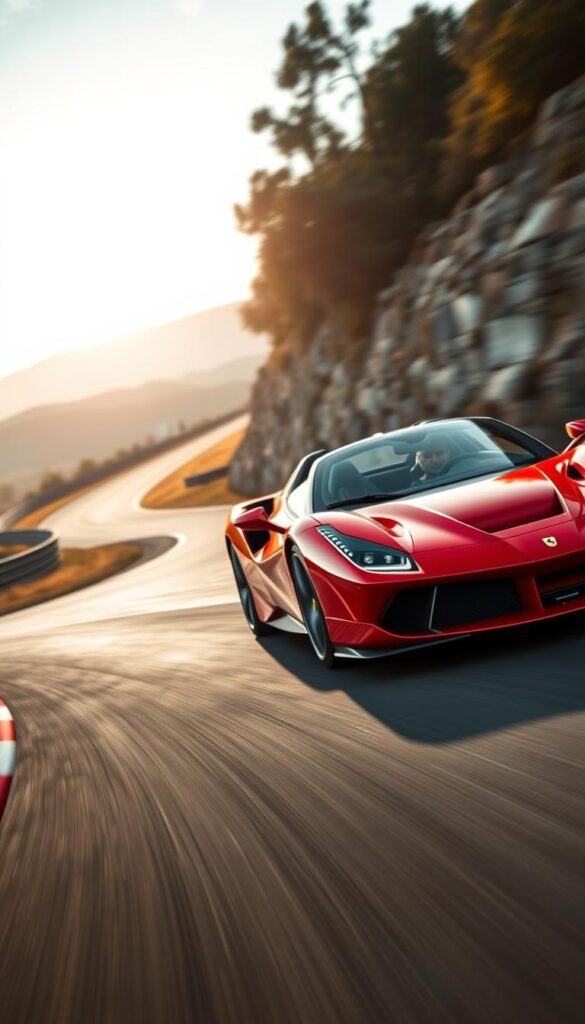a high-performance Ferrari SF90 Spider sports car racing on a winding track, with dramatic lighting and a sense of speed and power. The car is rendered in vivid detail, with its distinctive red exterior and sleek aerodynamic design. The camera is positioned low, capturing the car's powerful stance and the driver's determination as they navigate the challenging track. The background features a blurred landscape, emphasizing the car's focus and the thrill of the race. The overall scene conveys the car's exceptional track capabilities and the enduring legacy of Ferrari's racing heritage. a high-performance Ferrari SF90 Spider sports car racing on a winding track, with dramatic lighting and a sense of speed and power. The car is rendered in vivid detail, with its distinctive red exterior and sleek aerodynamic design. The camera is positioned low, capturing the car's powerful stance and the driver's determination as they navigate the challenging track. The background features a blurred landscape, emphasizing the car's focus and the thrill of the race. The overall scene conveys the car's exceptional track capabilities and the enduring legacy of Ferrari's racing heritage.